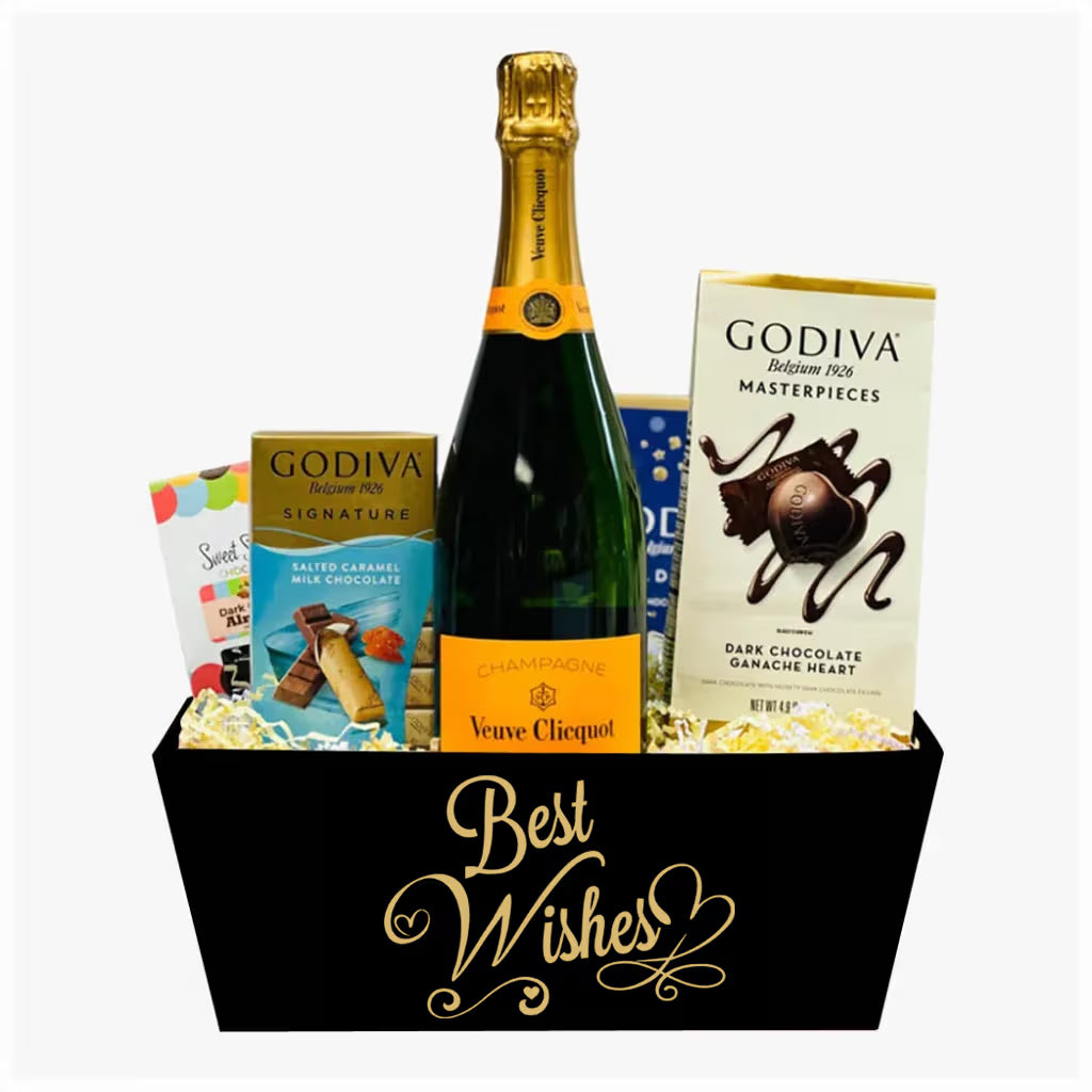 Best Wishes Gift Basket with Veuve Clicquot Champagne