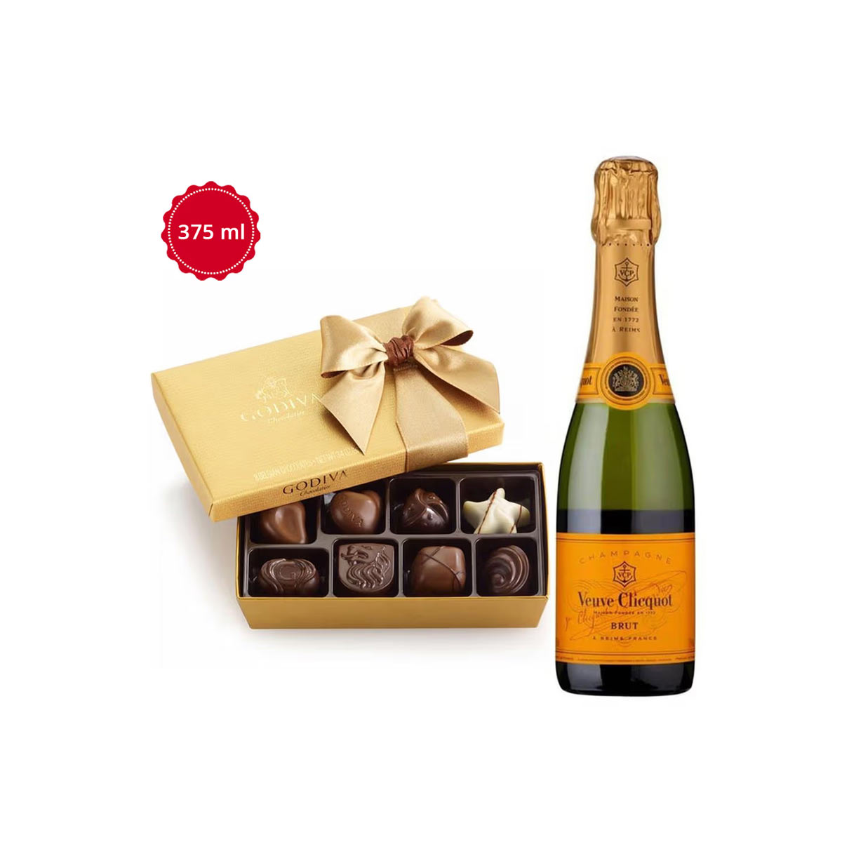 Veuve Clicquot Brut (375ML half-bottle) & Godiva 8 Pc Gift Set