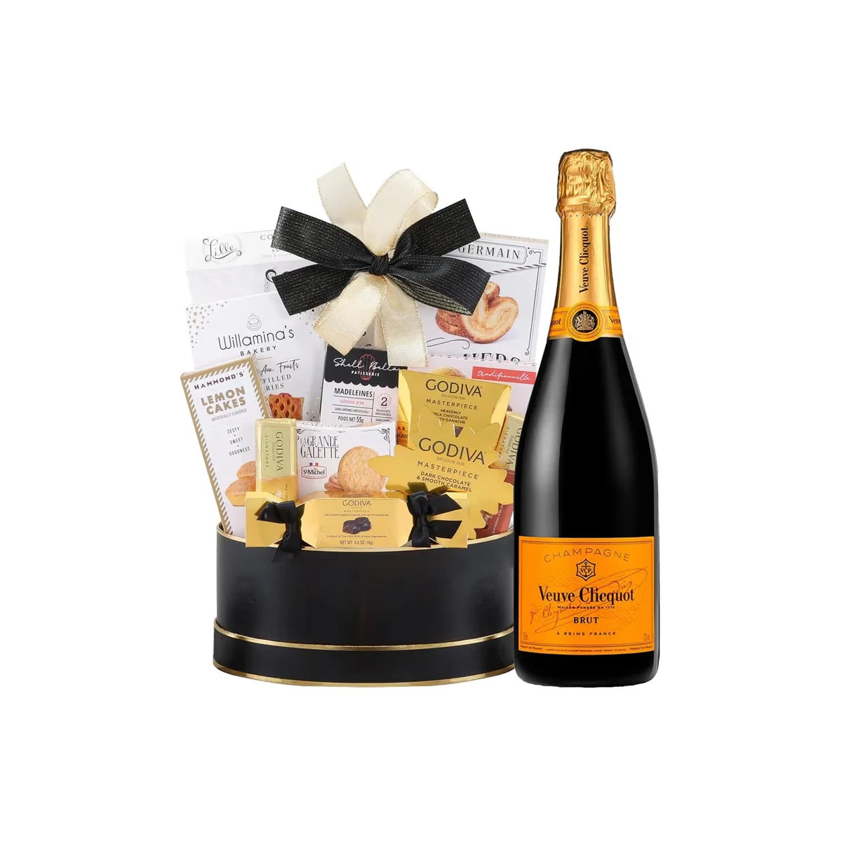Veuve Clicquot And Godiva Black & Gold Celebration Gift Basket