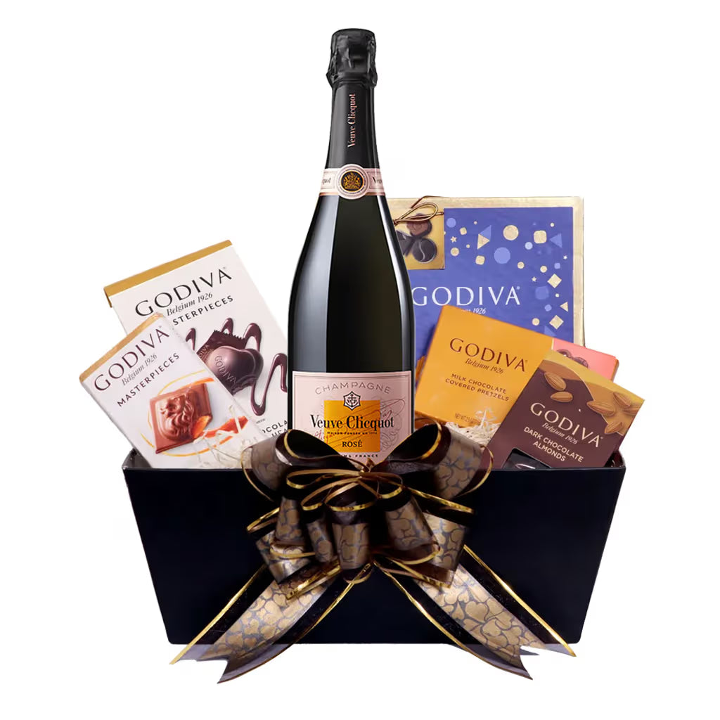 Veuve Clicquot Rose & Godiva Chocolates Gift Basket